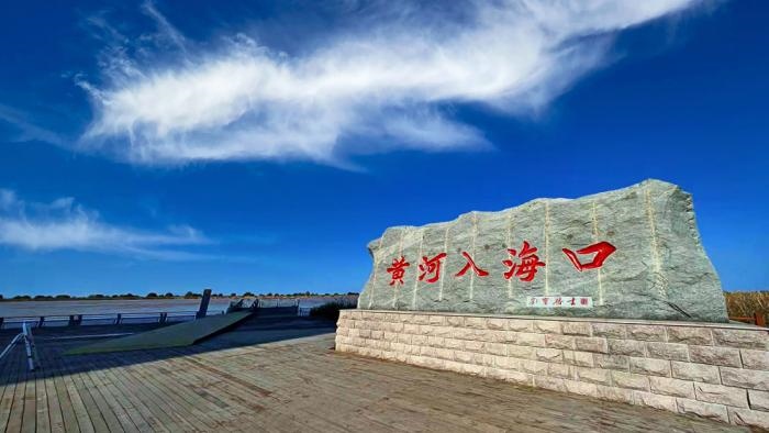 △黃河入?？谖挥谏綎|東營市墾利區(qū)。(總臺央視記者彭漢明拍攝)