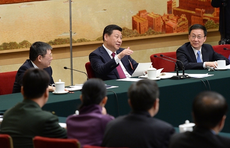 2014年3月習(xí)近平總書記參加十二屆全國人大二次會議上海代表團的審議。