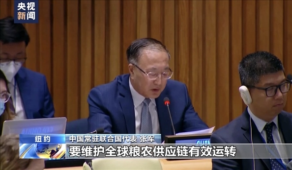 △2022年7月，第76屆聯(lián)合國(guó)大會(huì)舉行高級(jí)別特別會(huì)議。“全球發(fā)展倡議之友小組”就糧食安全問(wèn)題闡述小組成員共同立場(chǎng)。