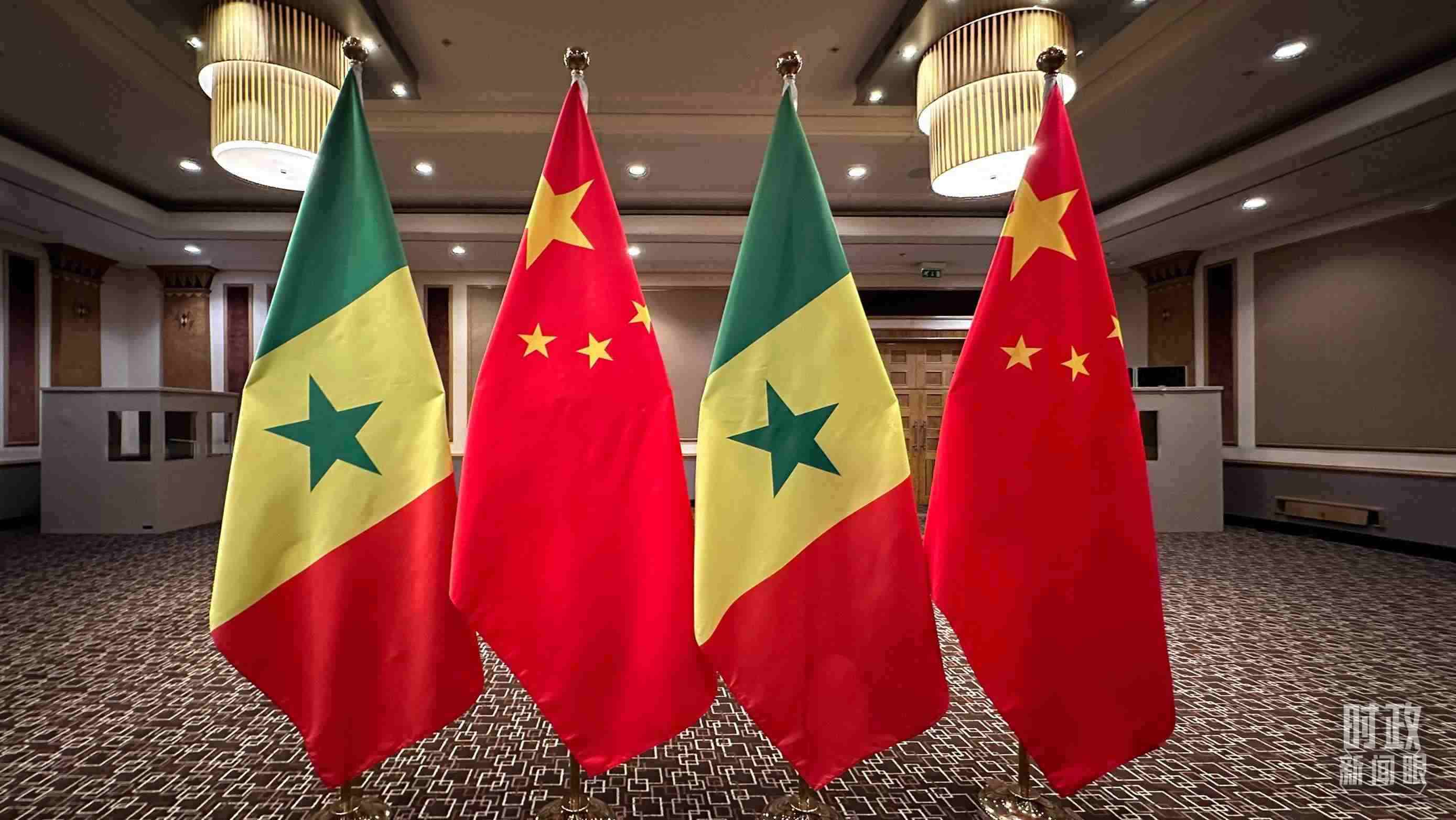 △會見現(xiàn)場的中塞兩國國旗。（總臺央視記者盧心雨拍攝）