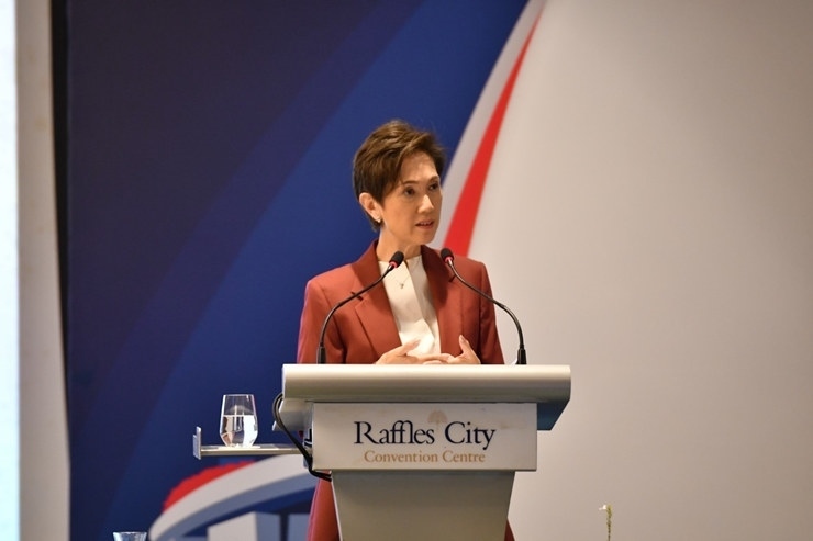 新加坡通訊及新聞部長(zhǎng)兼內(nèi)政部第二部長(zhǎng)楊莉明。新加坡南洋理工大學(xué)供圖