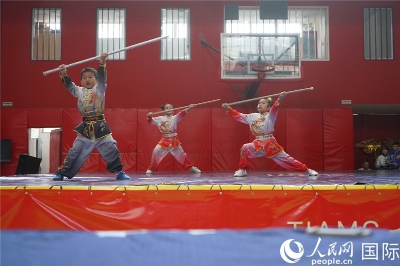 圖為開幕式現(xiàn)場兒童武術(shù)表演。人民網(wǎng)記者 許放攝