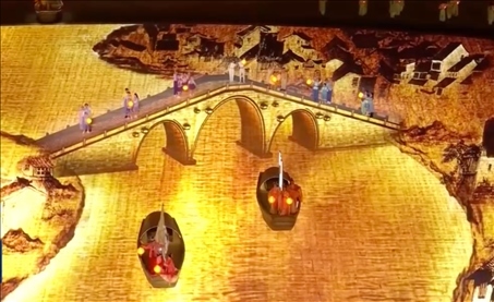 △9月23日，杭州第19屆亞洲運動會開幕式現(xiàn)場的拱宸橋形象。