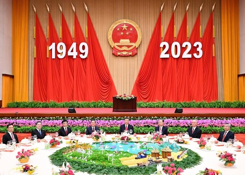 △2023年9月28日，慶祝中華人民共和國(guó)成立74周年招待會(huì)在北京人民大會(huì)堂舉行。