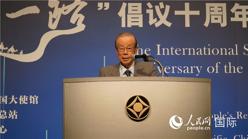 日本前首相福田康夫致辭。人民網(wǎng) 蔣曉辰攝