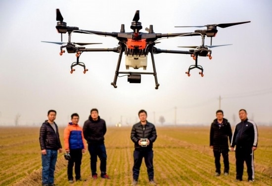 2019年2月25日，無人機(jī)教員（右三）在河北省衡水市冀州區(qū)徐莊鄉(xiāng)北榆林村為村民做植保無人機(jī)飛行操作技能培訓(xùn)。新華社記者 李曉果 攝