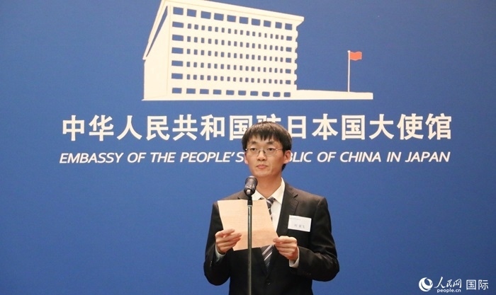 獲獎(jiǎng)學(xué)生代表、大阪大學(xué)博士生劉亞飛發(fā)表感言。人民網(wǎng) 許可攝