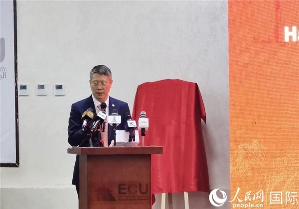 中國(guó)石化非洲代表處總代表衛(wèi)東致辭。人民網(wǎng)記者 沈小曉攝