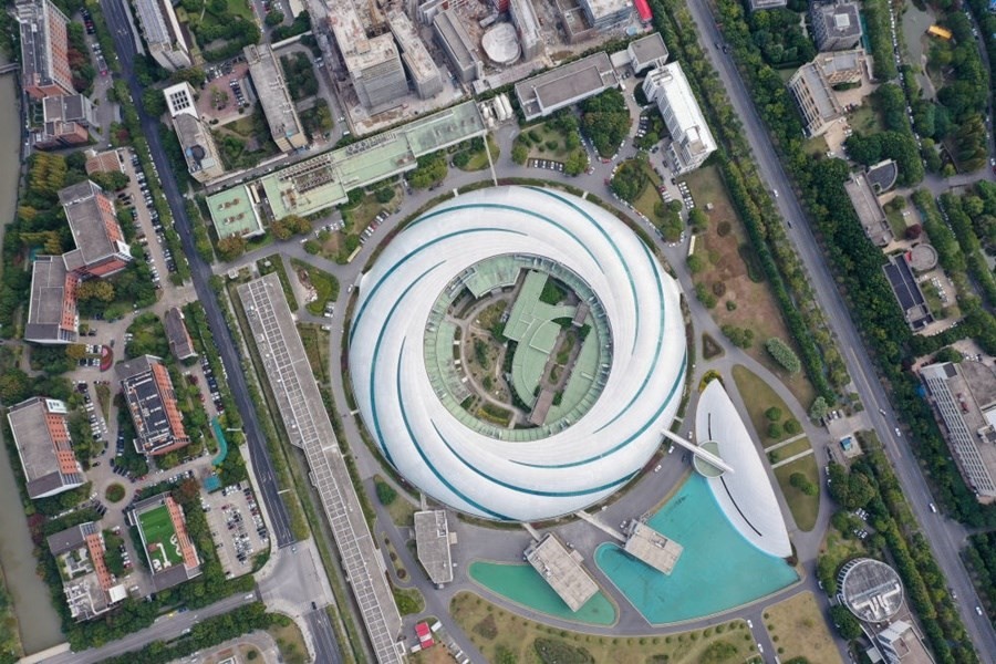 位于上海張江科學城的國家大科學裝置上海光源（2020年10月26日攝，無人機照片）。