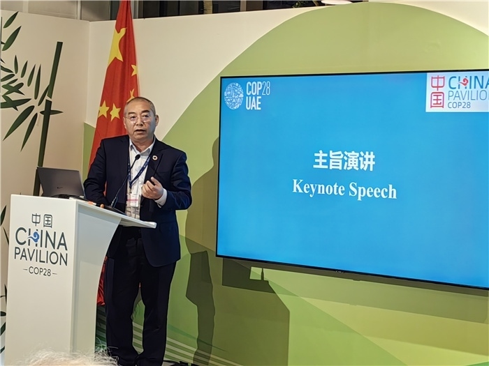 晶澳太陽能科技股份有限公司高級(jí)副總裁孫廣彬發(fā)言。COP28中國(guó)角供圖