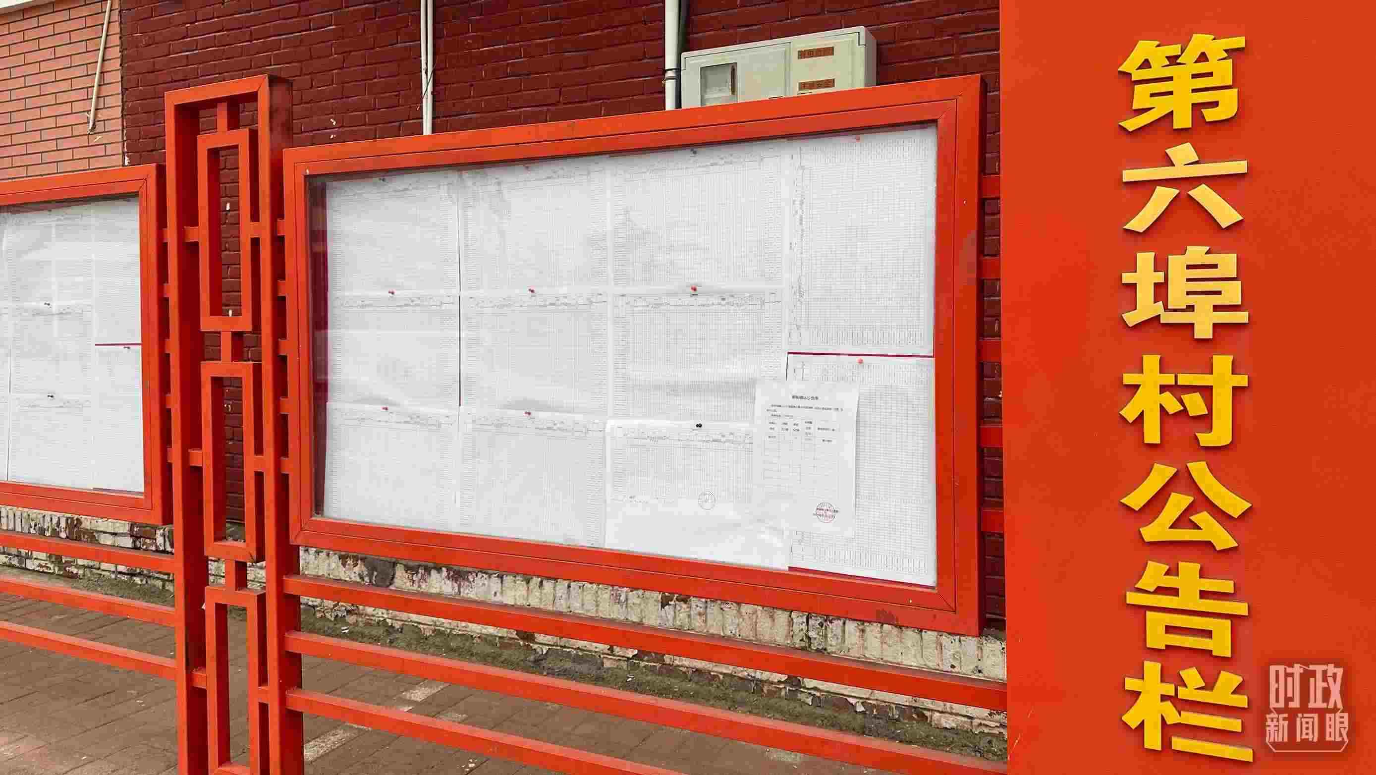 △第六埠村公告欄里張貼著“天津市2023年蓄滯洪區(qū)農(nóng)作物、經(jīng)濟(jì)林補(bǔ)償標(biāo)準(zhǔn)表”等。（總臺(tái)央視記者覃思拍攝）