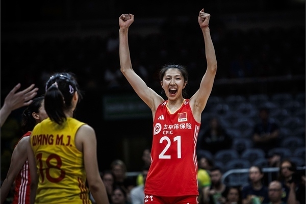 吳夢潔慶祝得分。圖片來源：國際排聯(lián)