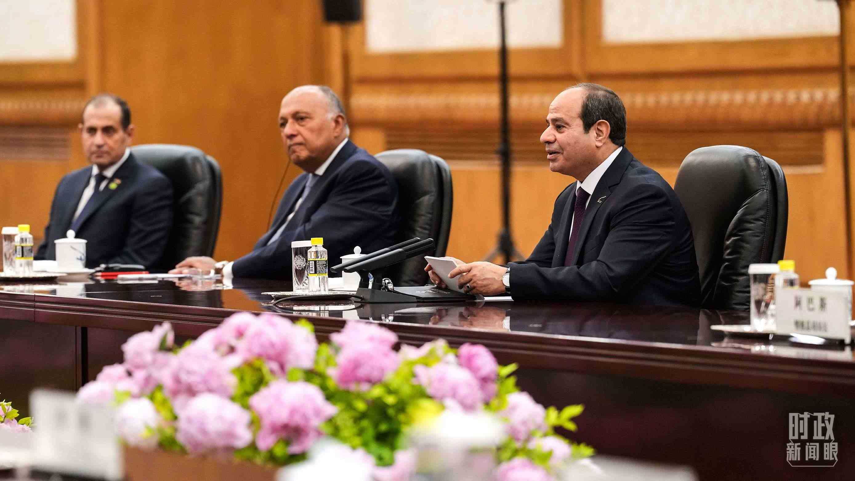 △會(huì)談中的塞西總統(tǒng)。（總臺(tái)國廣記者李晉拍攝）