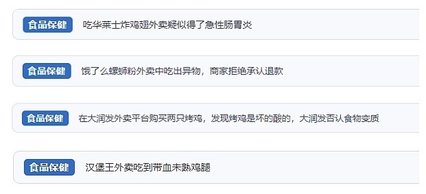 網(wǎng)友涉及外賣的相關(guān)投訴。（“人民投訴”用戶投訴截圖）