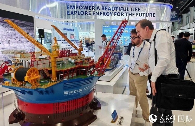 觀眾在中企展臺(tái)參觀。人民網(wǎng)記者管克江攝