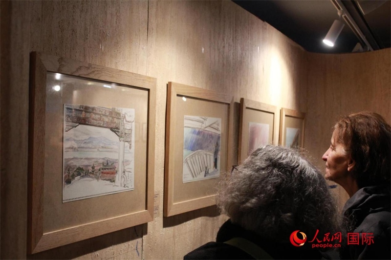 法國觀眾在欣賞展品。人民網(wǎng)記者 尚凱元攝