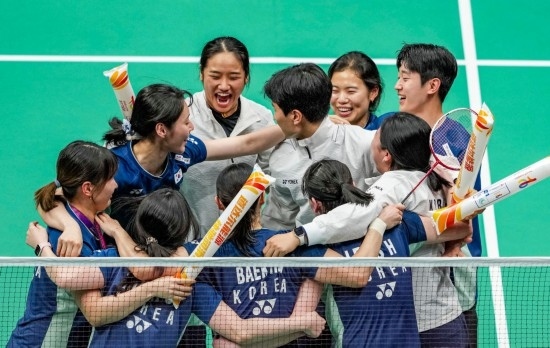 5月3日，韓國(guó)隊(duì)?wèi)c祝晉級(jí)決賽。新華社記者 孫非 攝